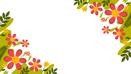 Fototapeta premium vibrant red and yellow wildflower corner border for colorful autumn greeting cards