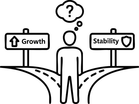 Figure facing difficult decision between pursuing career growth or stability