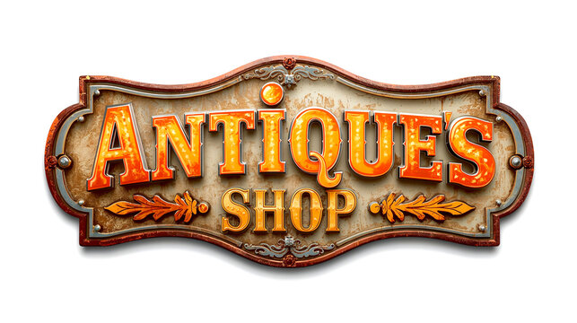 Vintage Antiques Shop sign isolated on white