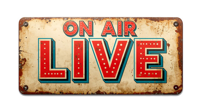 Vintage on air live metal sign isolated on white