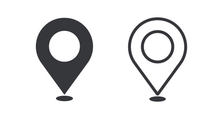 Bundle outline and solid glyph map icons with GPS location symbol for navigation tracking geolocation application interface design