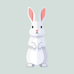 Obraz premium Cute white rabbit cartoon character standing on hind legs.