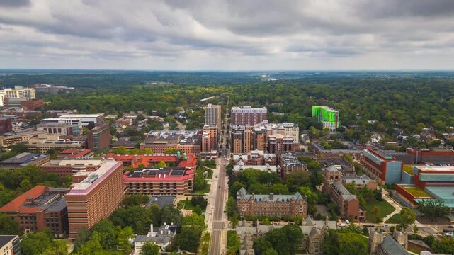 Ann Arbor, Michigan, USA town skyline time lapse.