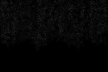 white dust on black backgound. Abstract White Dust Floating effect on black background. Realistic Snow falling at night for festive background