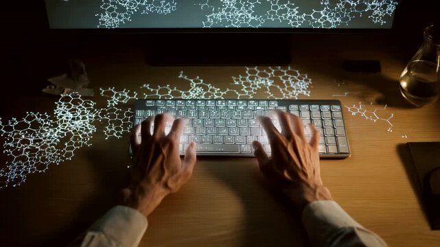 Person Typing on Keyboard with Shattered Screen.