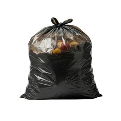 Full black trash bag with contents tied shut