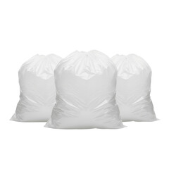 Three white trash bags on transparent background