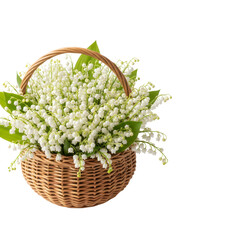 Lily of the valley flowers in a wicker basket