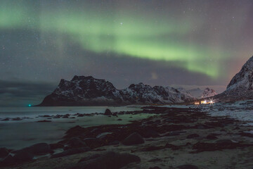 Northern lights - Norway - February arctic night sky with colorful aurora borealis © Cristian Bortes