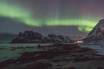 Northern lights - Norway - February arctic night sky with colorful aurora borealis © Cristian Bortes
