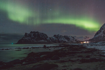 Northern lights - Norway - February arctic night sky with colorful aurora borealis © Cristian Bortes