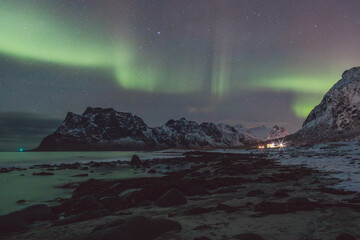 Northern lights - Norway - February arctic night sky with colorful aurora borealis © Cristian Bortes