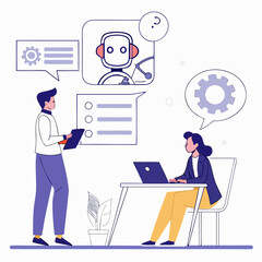 business man with laptop. AI technology, AI chatbots communicate and answer questions with business people, artificial intelligence solves problems