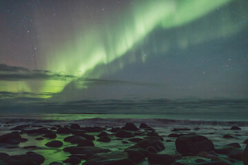 Northern lights - Norway - February arctic night sky with colorful aurora borealis © Cristian Bortes