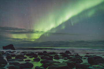 Northern lights - Norway - February arctic night sky with colorful aurora borealis © Cristian Bortes