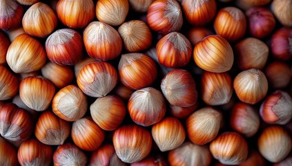 Obraz premium Close-Up View of Brown and Orange Hazelnuts with Natural Texture and Color Variation Perfect for Culinary and Food Photography