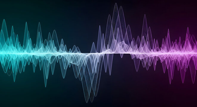 A vibrant sound wave graphic with a dark background and colorful audio signal