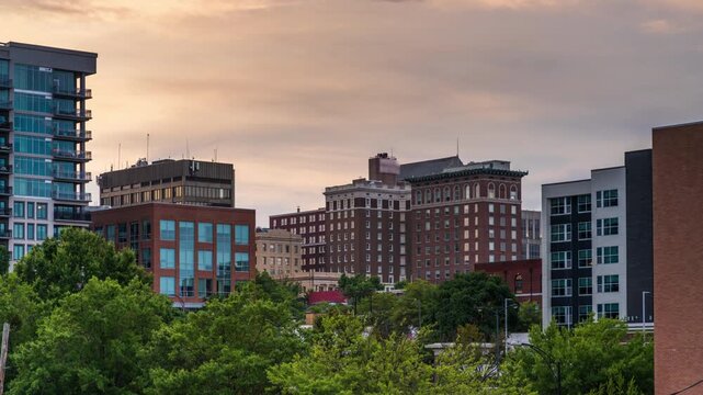 Greenville, South Carolina, USA downtown city skyline at dusk