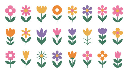 Set of colorful spring flowers vector illustration, cute blooming plant decorative elements
