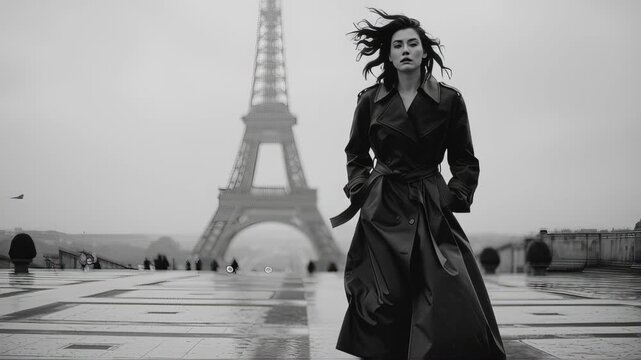 Woman walking near Eiffel Tower in Paris