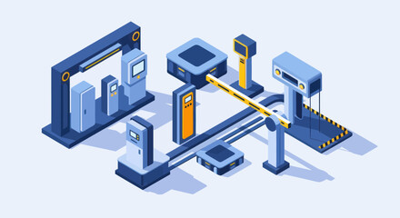 Obraz premium Automated Parking System Components and Barrier Gate Technology.