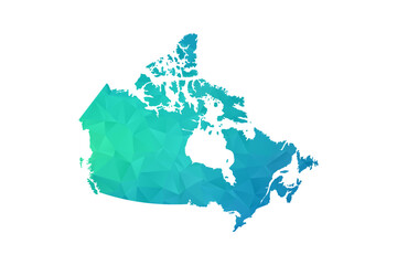 Fototapeta premium Canada Map - Polygon Style Vector Illustration in Green and Blue Gradient, Low Poly Geometric Design, Isolated on White Background, Perfect for Infographics and Learning Use.