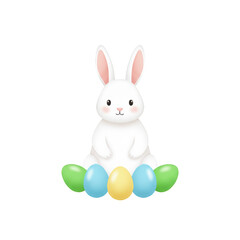 Obraz premium A charming illustration depicts a fluffy white rabbit sitting atop a colorful arrangement of easter eggs high quality professional detailed modern