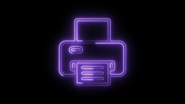 Glowing Neon Printer Icon Isolated on Black Background. HD Video Motion Graphic Animation