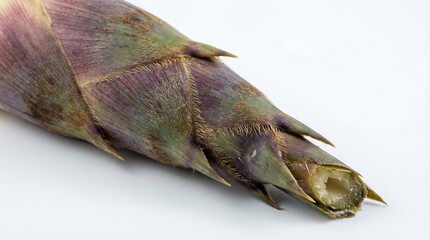 Fresh bamboo shoot tip with textured layers isolated on white background