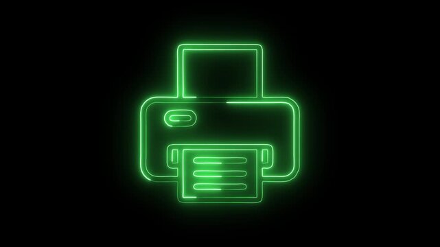 Glowing Neon Printer Icon Isolated on Black Background. HD Video Motion Graphic Animation