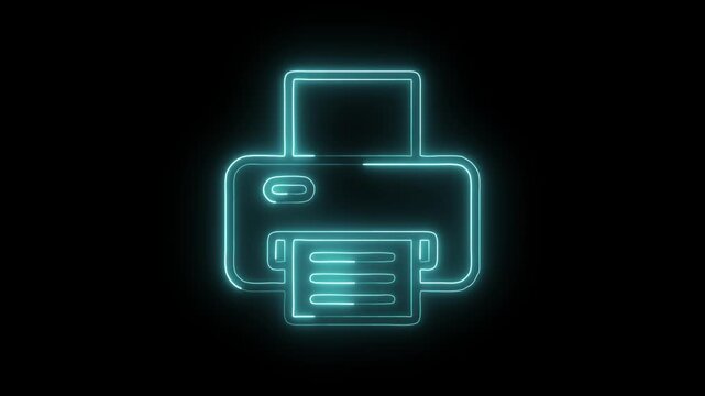 Glowing Neon Printer Icon Isolated on Black Background. HD Video Motion Graphic Animation