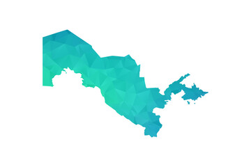 Obraz premium Uzbekistan Map - Polygon Style Vector Illustration in Green and Blue Gradient, Low Poly Geometric Design, Isolated on White Background, Perfect for Infographics and Learning Use.