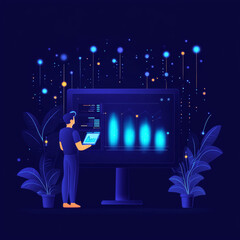 Analyzing Traffic Data with Laptop Insights Remote Workspace Infographic Visualization Modern Digital Environment User Perspective Online Internet Trends