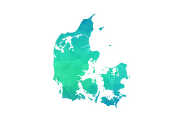 Denmark Map - Polygon Style Vector Illustration in Green and Blue Gradient, Low Poly Geometric Design, Isolated on White Background, Perfect for Infographics and Learning Use. © Whatever