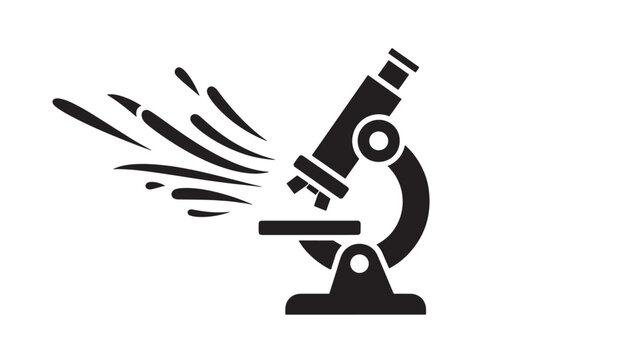 Exploding Microscope Icon, Black Silhouette on White Background, Dynamic Science Concept