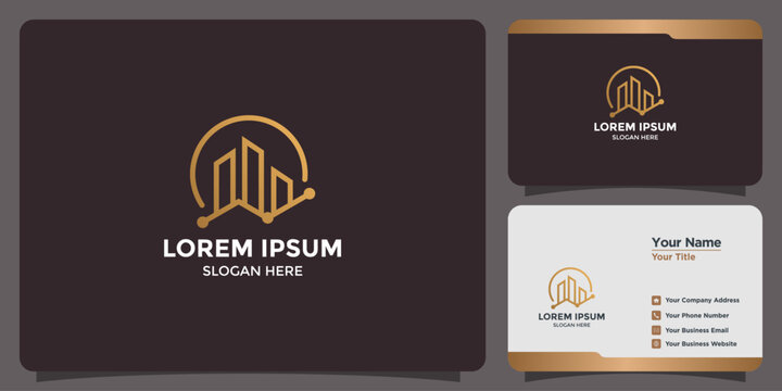 Elegant Gold Building Data Connection Logo Vector Illustration