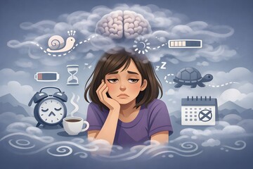 Brain Fog From Chronic Fatigue Syndrome with Slow Signals and Sleepy Expression 