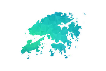 Naklejka premium Hong Kong Map - Polygon Style Vector Illustration in Green and Blue Gradient, Low Poly Geometric Design, Isolated on White Background, Perfect for Infographics and Learning Use.