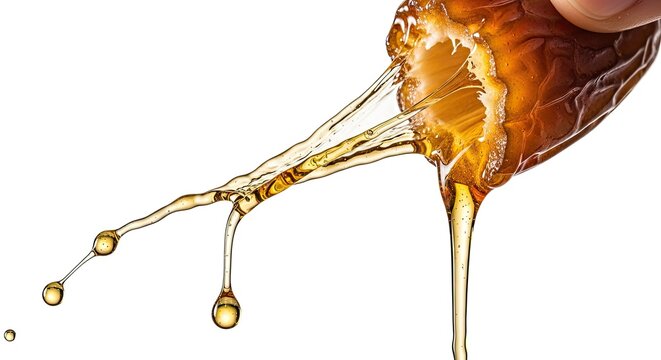 Sweet Date Syrup Dripping from Ripe Fruit, Natural Sweetener, Healthy Food Ingredient