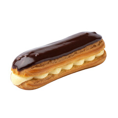 Chocolate eclair with cream filling isolated on transparent background