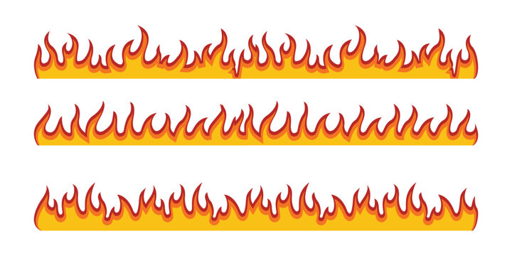 Fire Flame Border Set  Horizontal Burning Blaze Line Elements Orange Heat Decoration Vector Illustration Collection . eps10