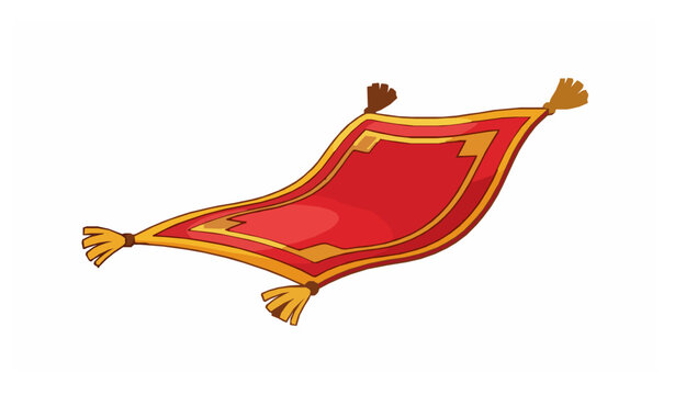 Cartoon magic carpet vector set with flying oriental rugs, Arabian fairytale mats, and fantasy animation illustrations