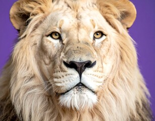 Fototapeta premium Close-up of a regal lion with a creamy white mane and striking gaze