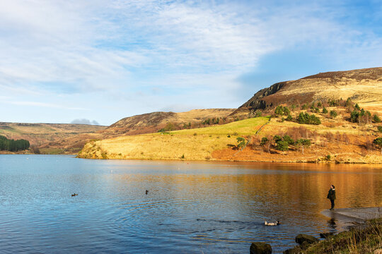 Dovestone reservoir in Peak District at Saddleworth Moor in Greater Manchester, England.