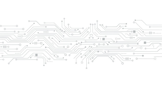 Detailed Electronic Circuit Board Lines on Light Grey Background