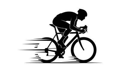 Obraz premium Silhouette of Male Cyclist Racing with Speed Lines on Isolated White Background