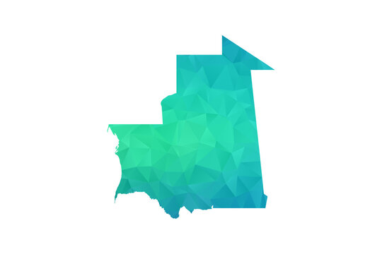 Mauritania Map - Polygon Style Vector Illustration in Green and Blue Gradient, Low Poly Geometric Design, Isolated on White Background, Perfect for Infographics and Learning Use.