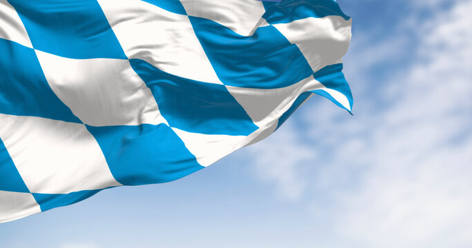Bavarian flag waving in he wind on a clear day