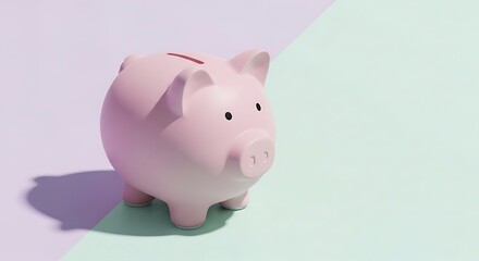 Pink Piggy Bank on Pastel Background.