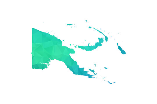 Papua New Guinea Map - Polygon Style Vector Illustration in Green and Blue Gradient, Low Poly Geometric Design, Isolated on White Background, Perfect for Infographics and Learning Use.
